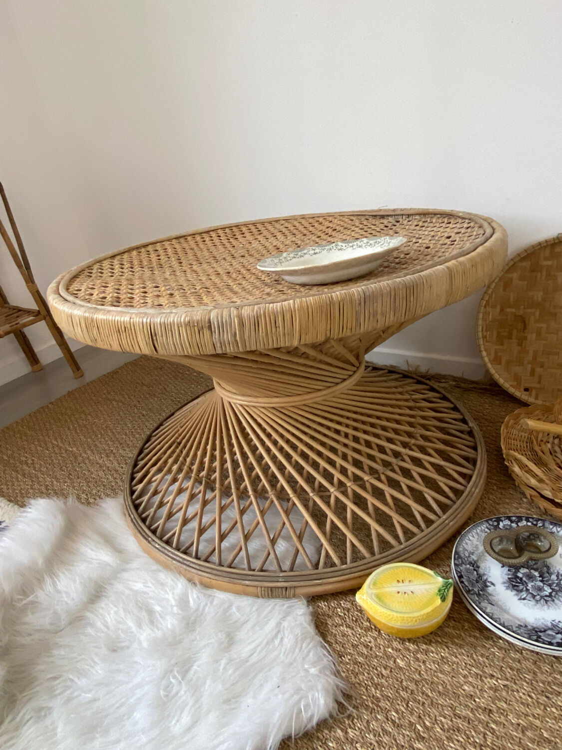 Table basse ronde en rotin | Selency