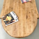 XXL oval coffee table in solid oak, cylindrical base, 1950s.