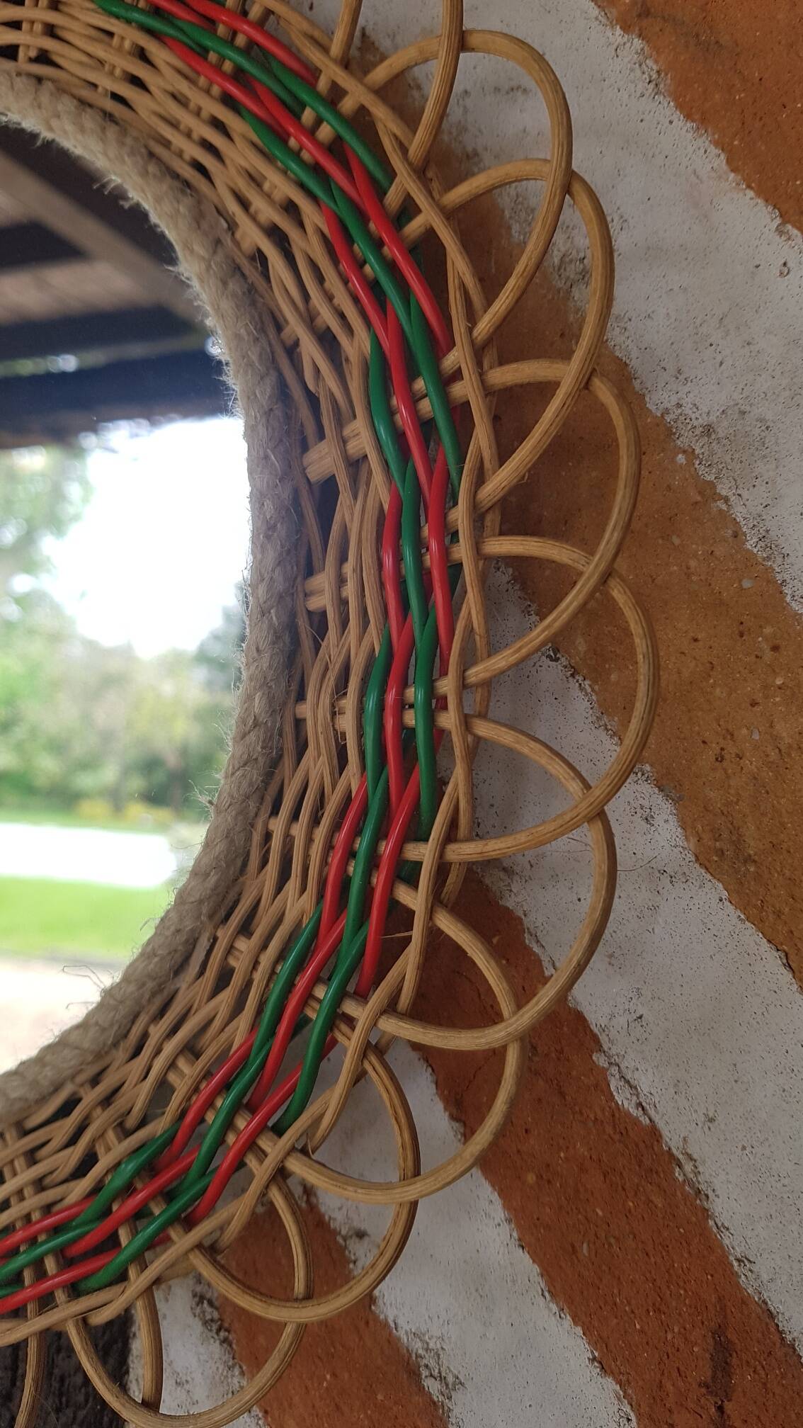 Vintage flower rattan mirror