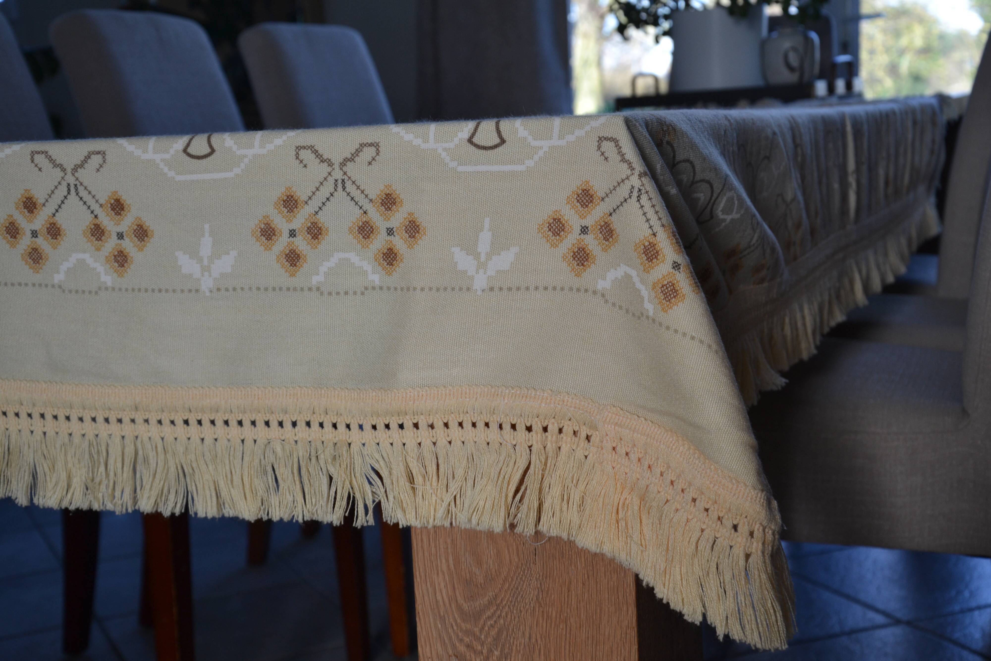 old cotton/linen tablecloth with fringes