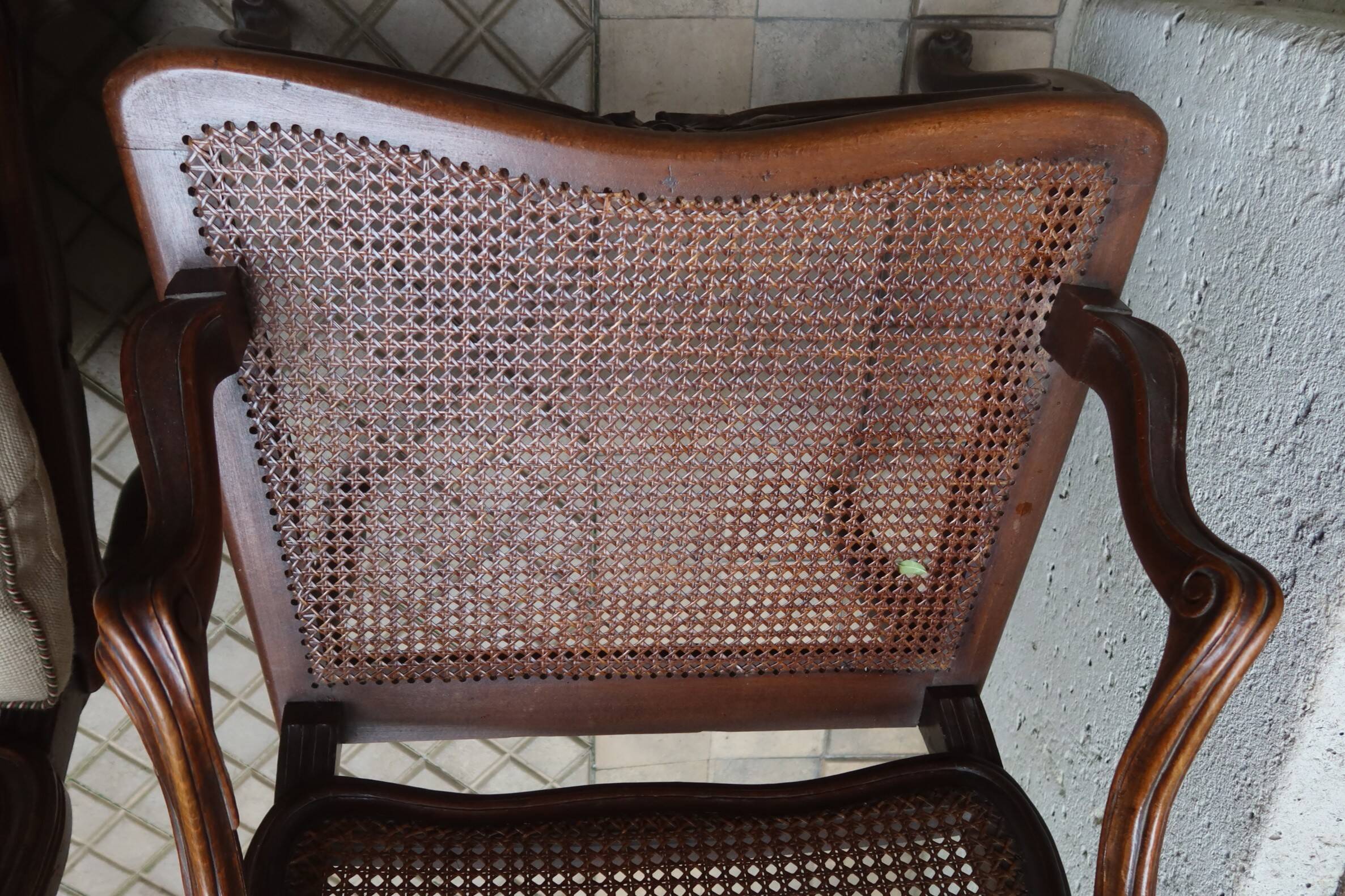 Pair of Louis XV style armchairs in wood and caning.