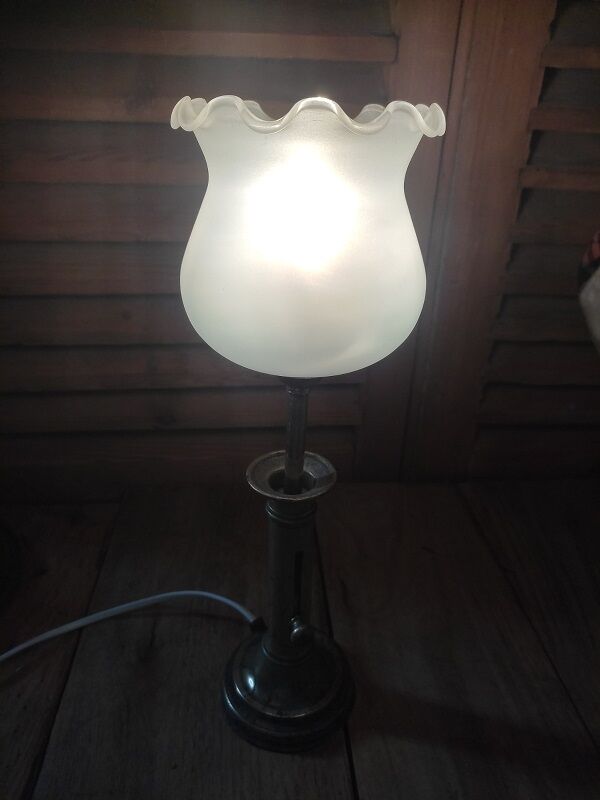 Lamp candlestick brass Tulip frosted glass bluish dp 1222101