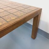 Vintage square coffee table in oak wood and ceramic from the 60s and 70s