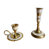 Brass and mother-of-pearl bougeoirs