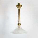 SINGLE LIGHT CHANDELIER EXPELS BRASS GLASS DESIGN 1970S VINTAGE MODERNARIATE