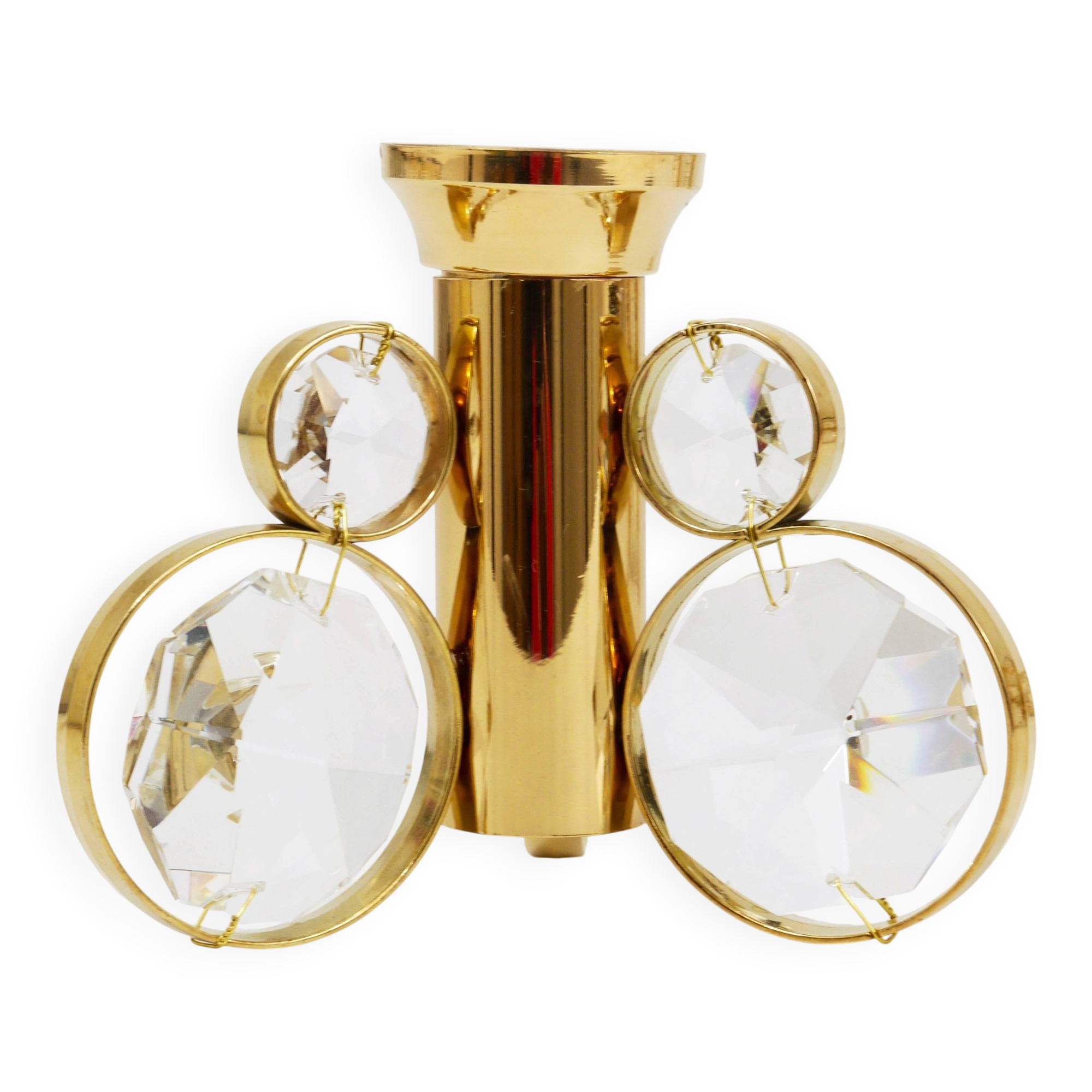 10 brass and crystal candle holders in the Palwa style by Gaetano Sciolari.
