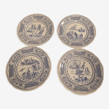4 old plates talking rebus by factory of Gien