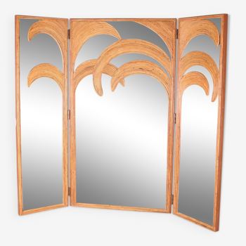 3-panel screen in rattan and mirrors