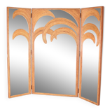 3-panel rattan and mirrored room divider