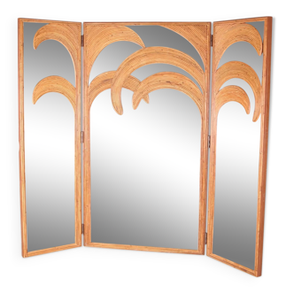 3-panel screen in rattan and mirrors