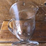 Ancien service pichet et 5 verres a pied en verre gravé art de table vintage