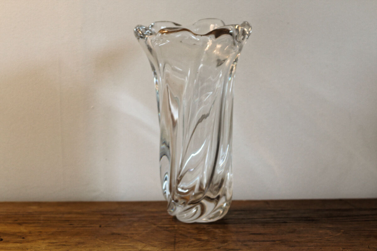Twisted crystal vase, signed