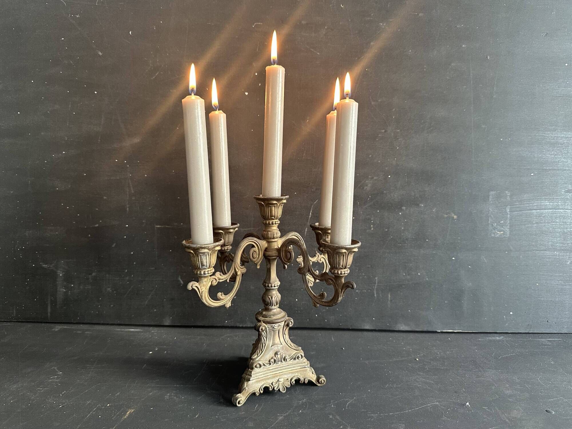 Small antique candelabrum with 5 lights in patinated brass - early 20th century