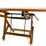 Vintage architect's desk table adjustable height and folding tilt with counterweight 1930
