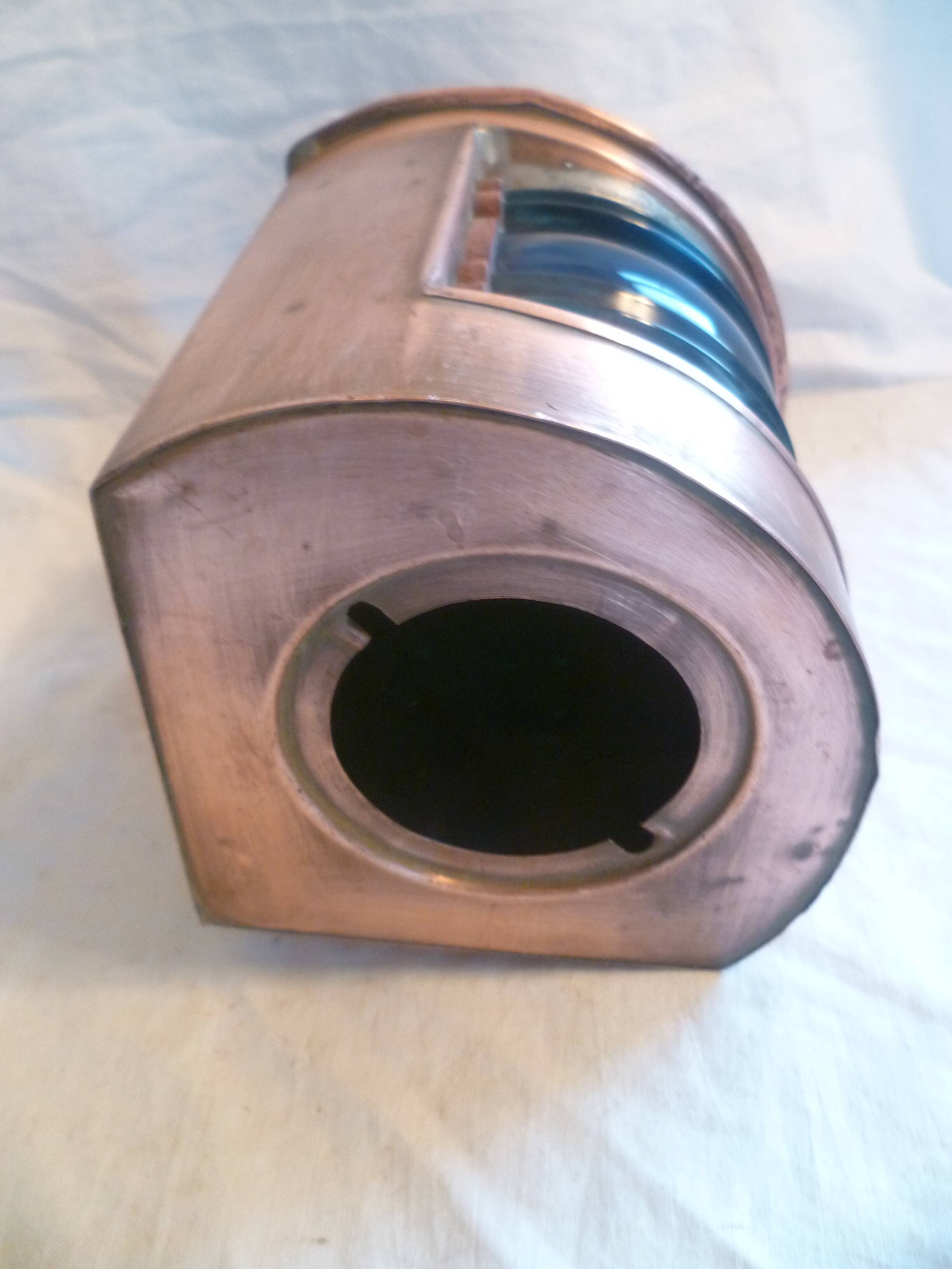 lantern lantern in copper and blue curved glass nautical object