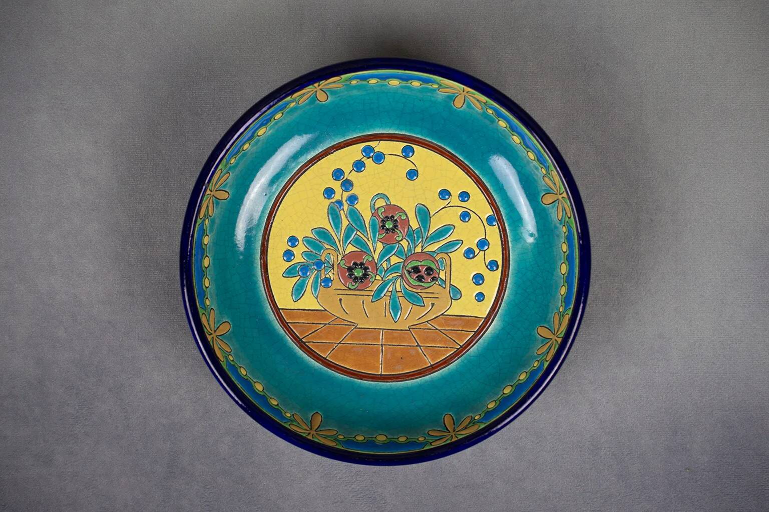 Longwy cloisonné enamel footed bowl – Art Deco floral decoration