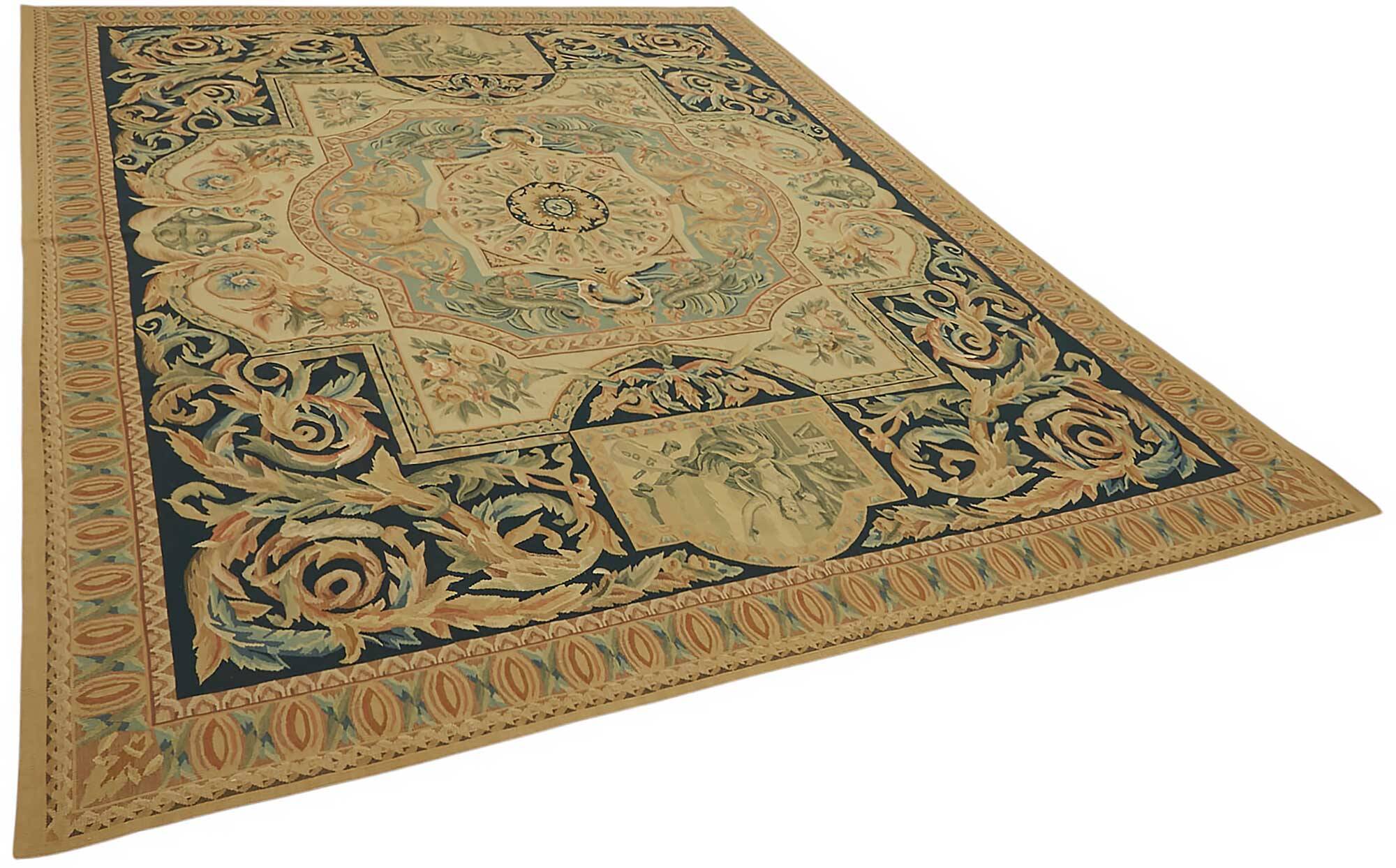 Handmade European Vintage Aubusson Kilim 240 cm x 312 cm