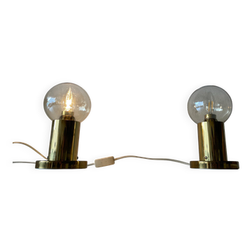 Paire de lampes de table en laiton et verre fumé attr. H. Agnes Jacobsson, années 1960, Suède