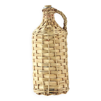 Vintage Demojohn  Woven Wicker Bottle, Czechoslovakia 1950s