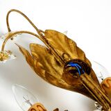 Pair of gold plated Italian 1980's floral Regency Murano glass sconces