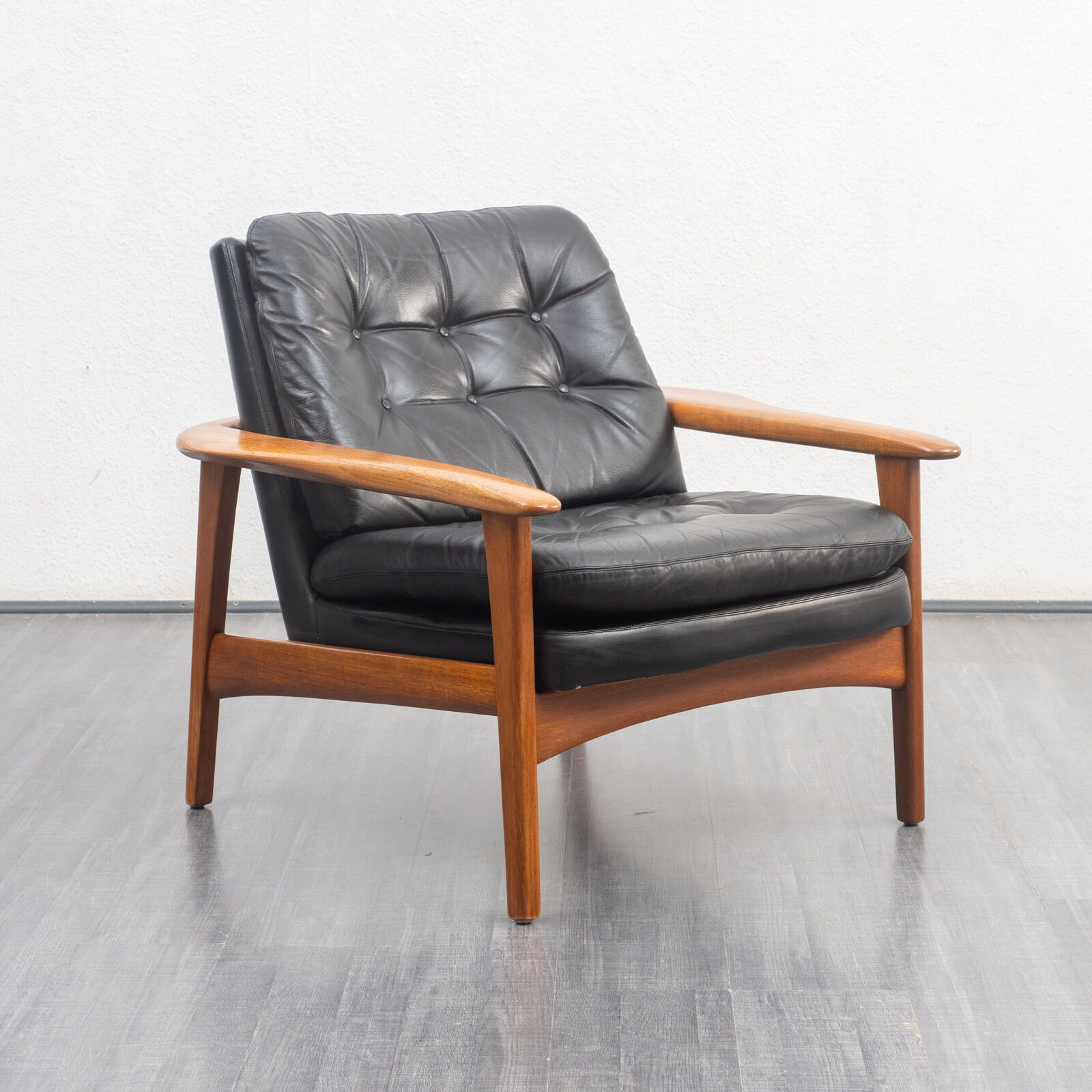 Fauteuil en teck et cuir, vintage, style scandinave