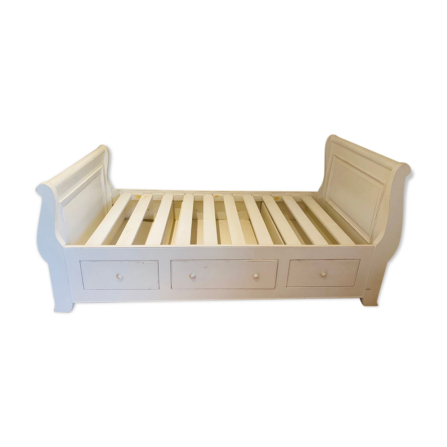 Lit bateau enfant 90x190 avec 3 tiroirs - Interior's - bois massif blanc