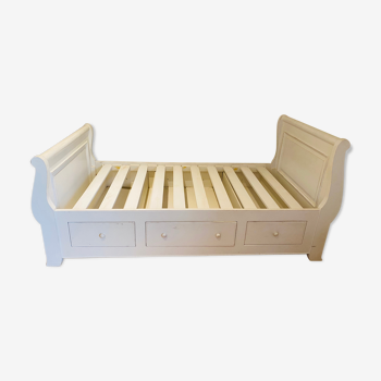 Lit bateau enfant 90x190 avec 3 tiroirs - Interior's - bois massif blanc