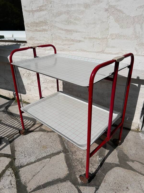 Vintage 70s Folding Table - Red Frame & Checkered Formica Tops