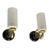 Pair of old brass swan neck wall lights, glass tulip LAMP-7099