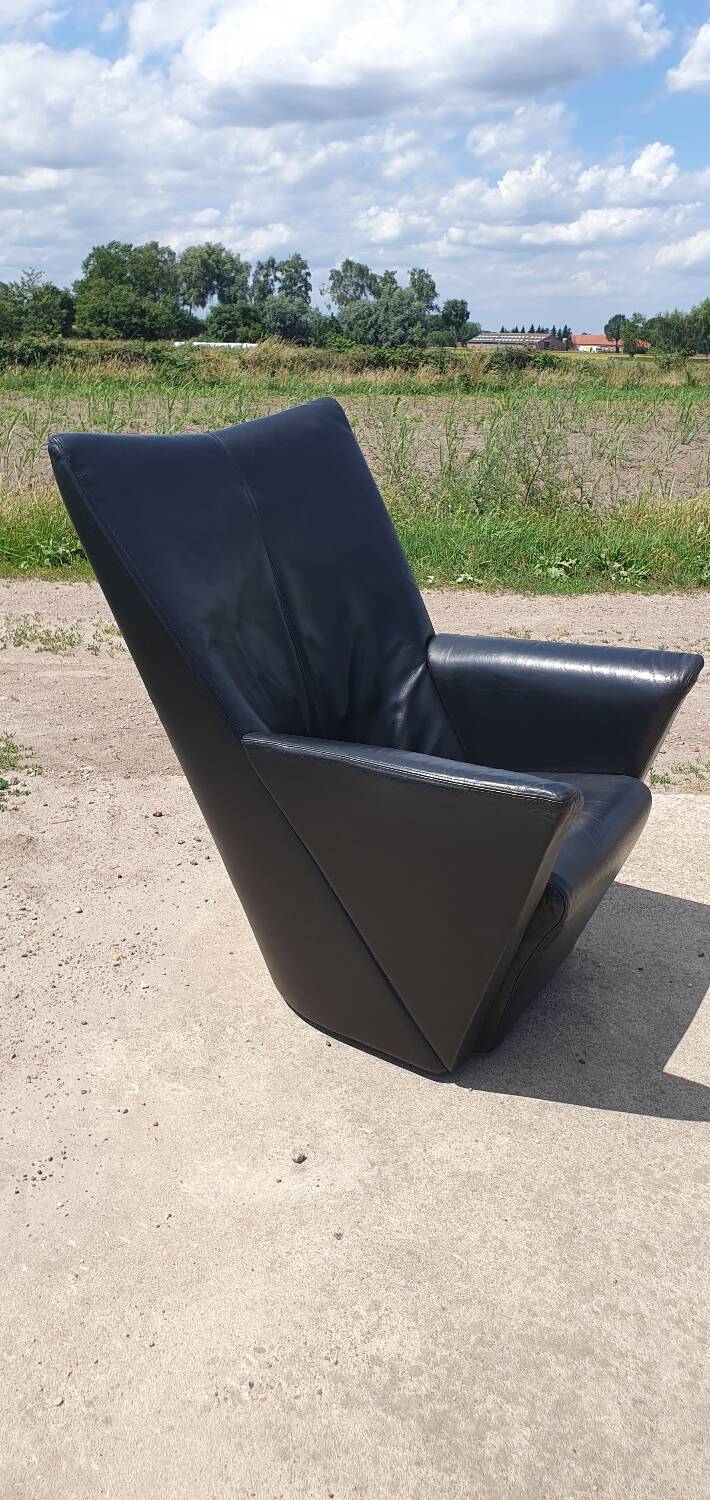 Vintage chair black leather Armilla Arflex Burkhard Voghterr