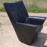 Vintage chair black leather Armilla Arflex Burkhard Voghterr