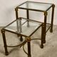 Vintage 80'S trundle table in patinated gilded wrought iron top beveled glass