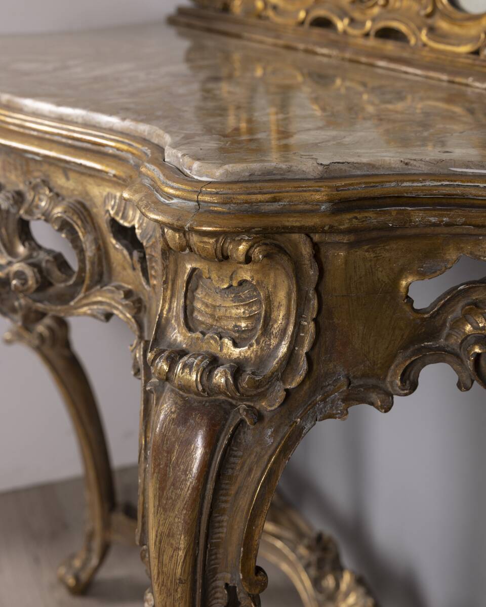 Antique classic console in wood decorated with mirror from the late 19th