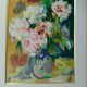 Framed floral oil painting, peony vase