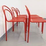 Set of 6 vintage red metal chairs from the 80s
