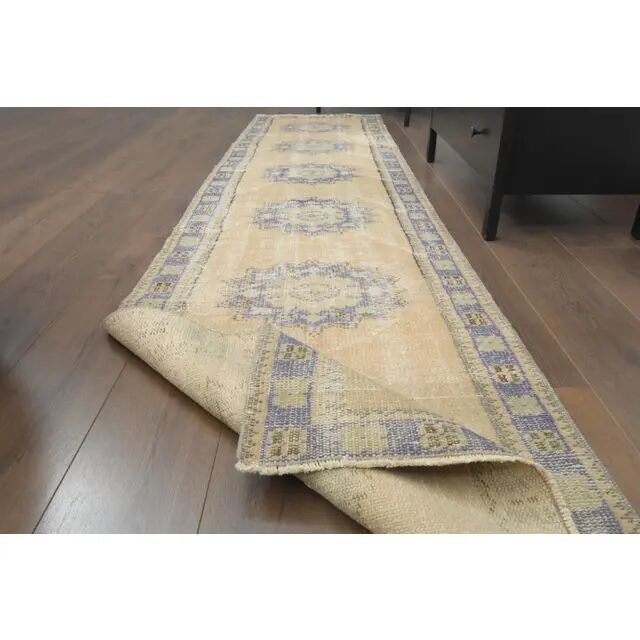 1970s Vintage Turkish Hand-Knotted Wool Cotton Orange Runner Rug 77x314