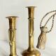 Trio of vintage knotted candlesticks brass