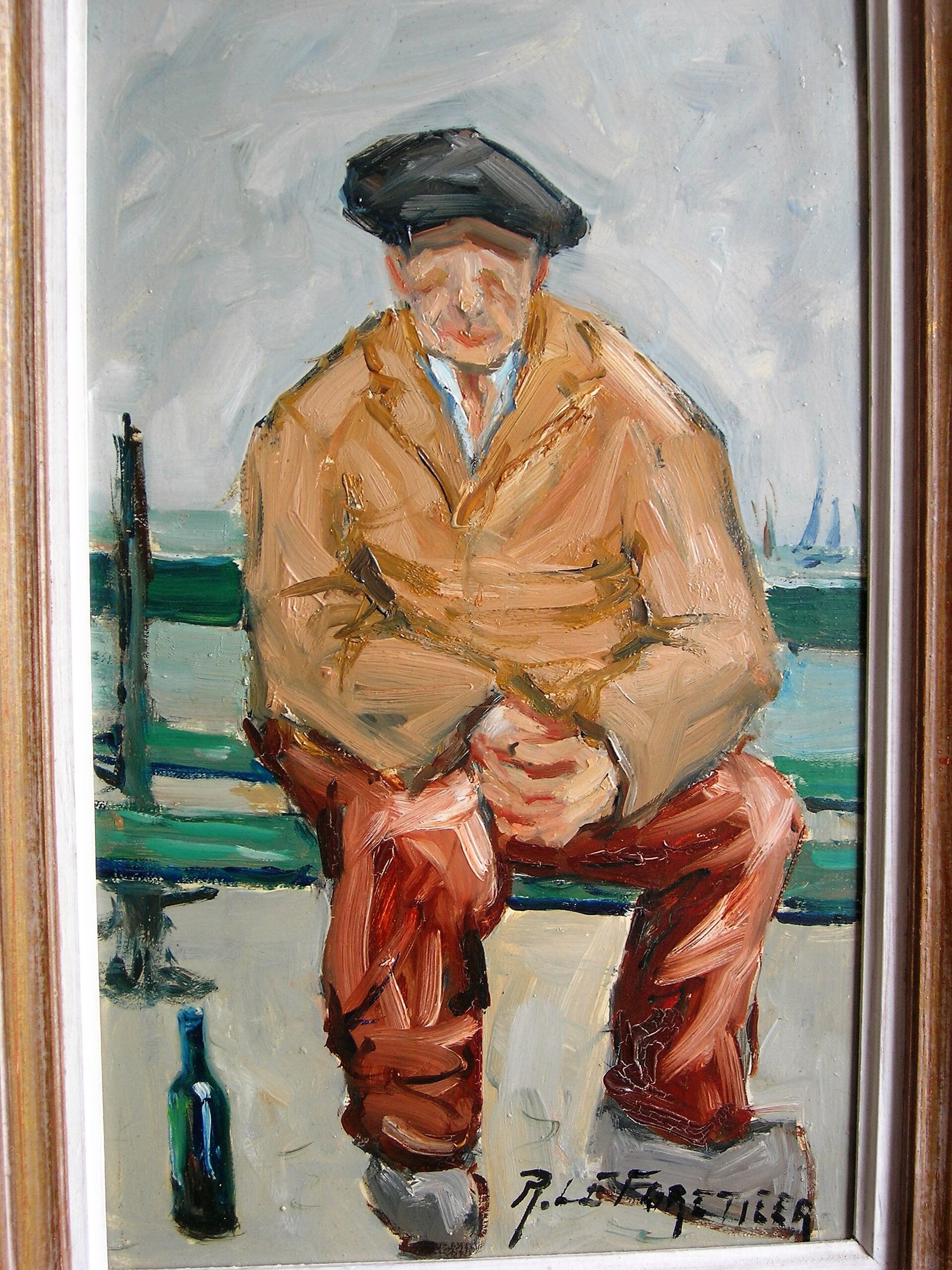 Old paintings Seated Man and Woman with the Umbrella by René. THE FORESTER (1903-1972)