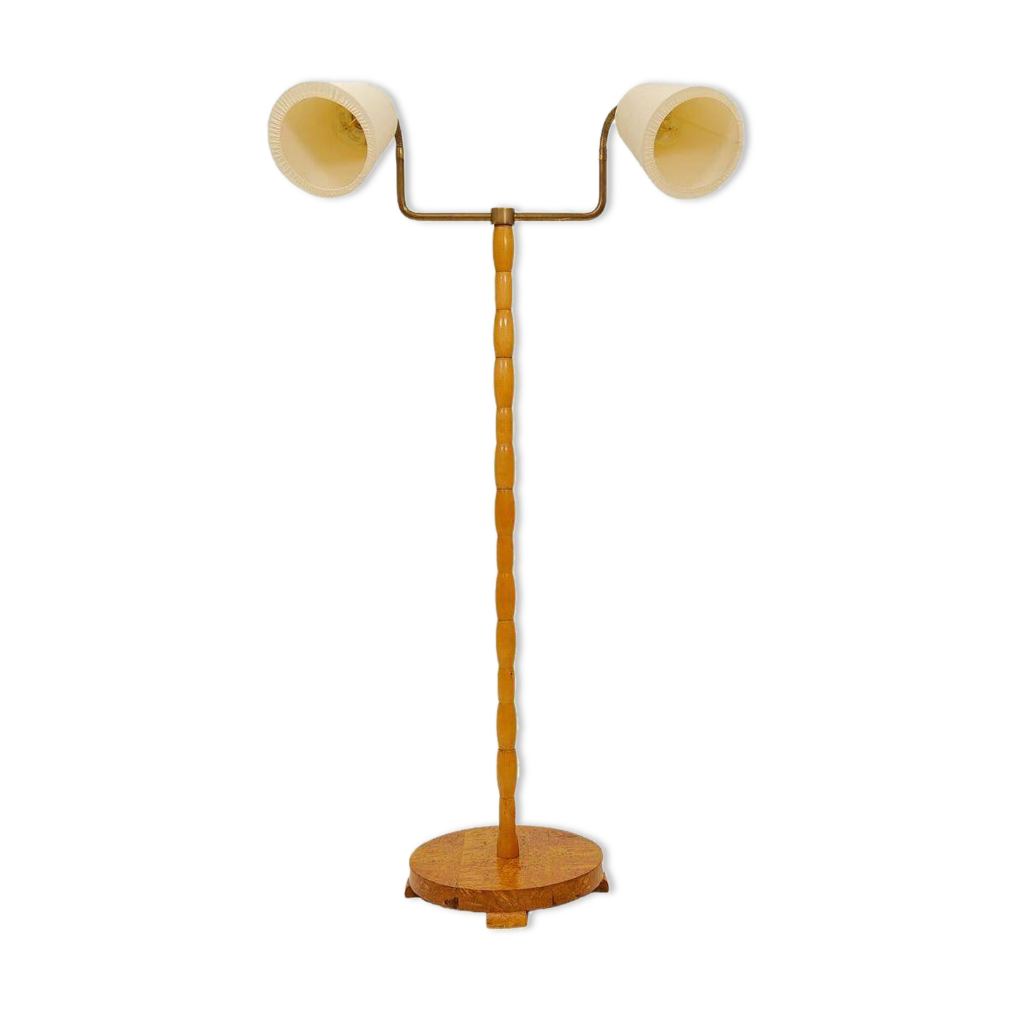 Mid-century organic floor lamp in birch and brass, Sweden, 1950s