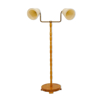 Mid-century organic floor lamp in birch and brass, Sweden, 1950s