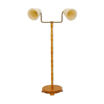 Mid-century organic floor lamp in birch and brass, Sweden, 1950s