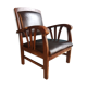 Fauteuil bois et cuir style colonial