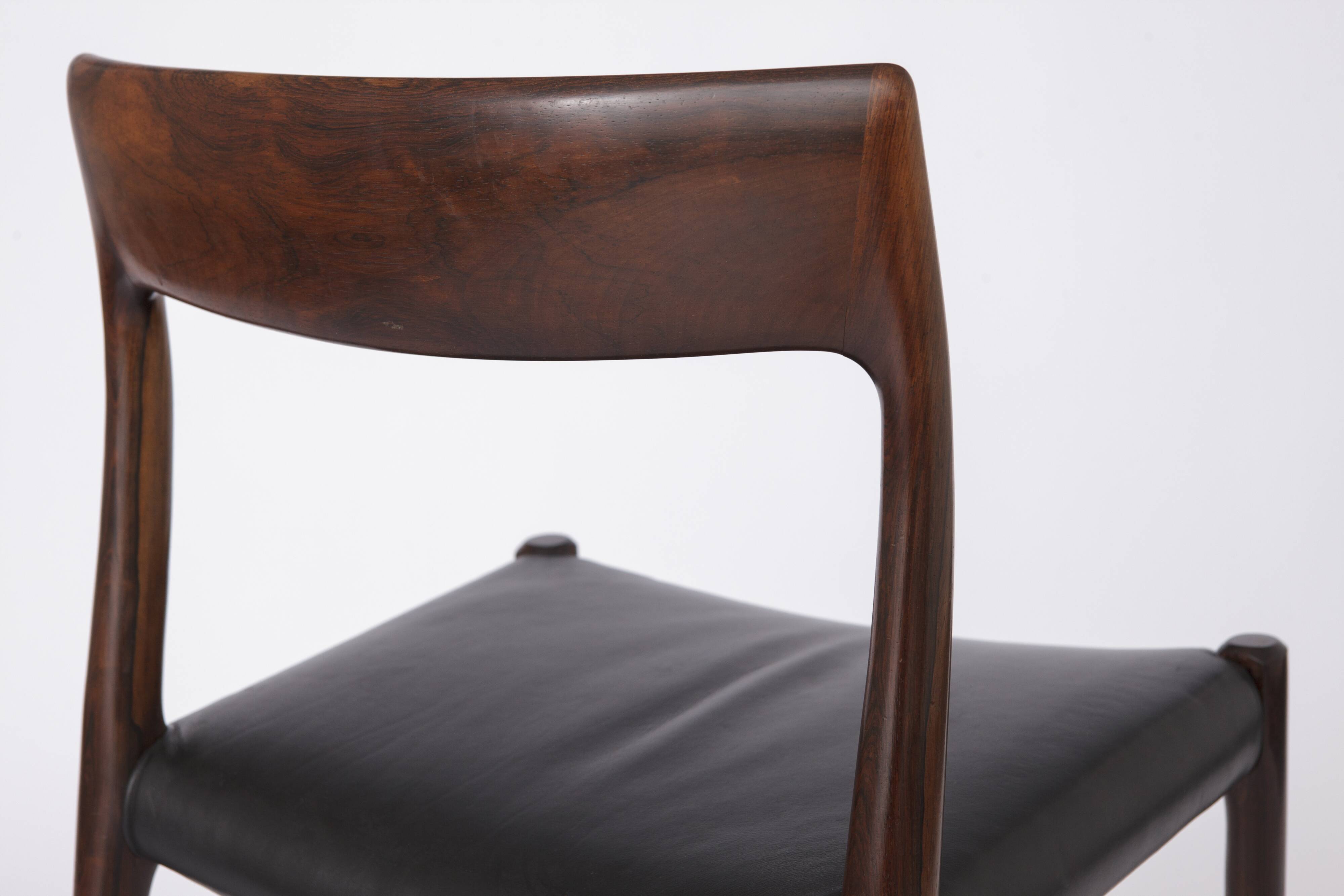 Mid century Rosewood dining chair with leather seat by Niels O. Møller for J.L. Moller