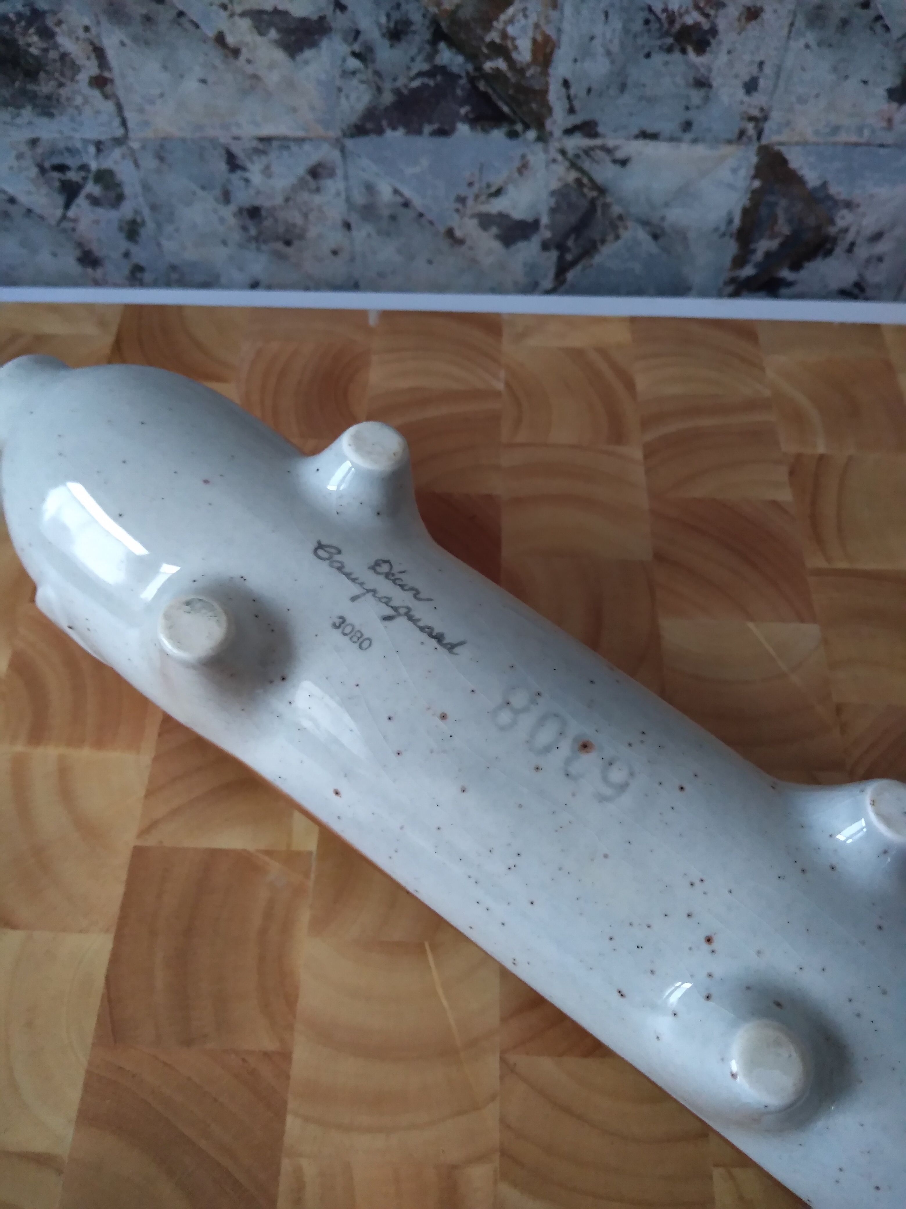 Pig sausage dish in beige and enamelled brown ceramic - aperitif - aperitif