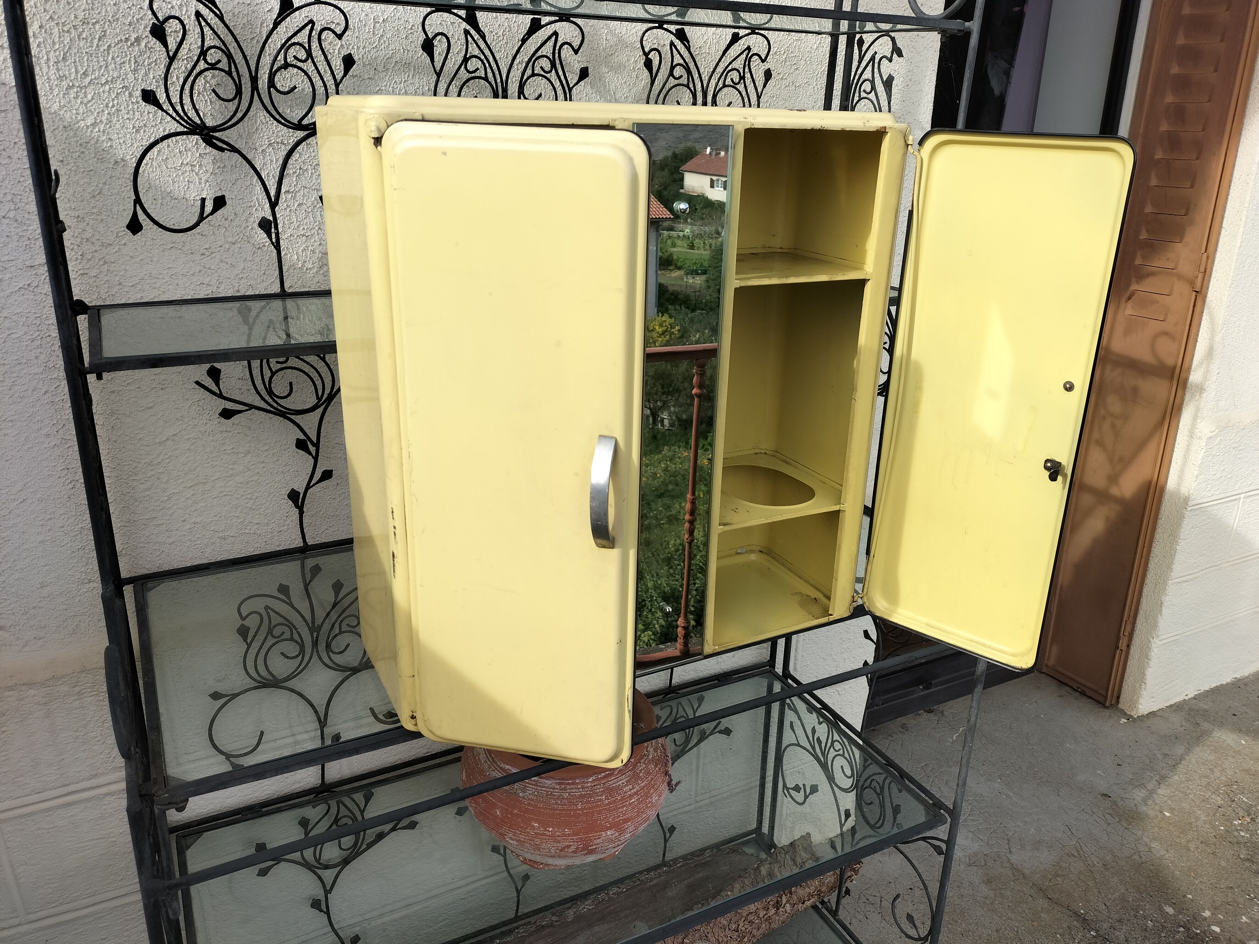 Antique iron pharmacy cabinet