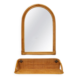 1960s Gorgeous Bamboo and Rattan Mirror and Console. Made in Italy