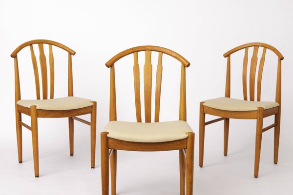 Ensemble de 3 chaises vintage suédoises   Carl-Ewert Ekström   Années 1970 en hêtre