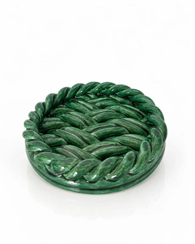 Trivet / Woven green ceramic dish - Vallauris style (Vintage 1950)