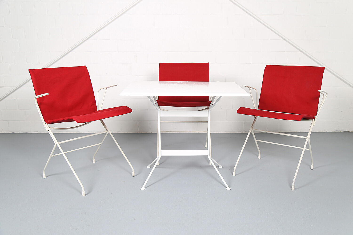 French mid-century vintage garden set designed by Raoul Guys (attributed) 3 chairs and a table