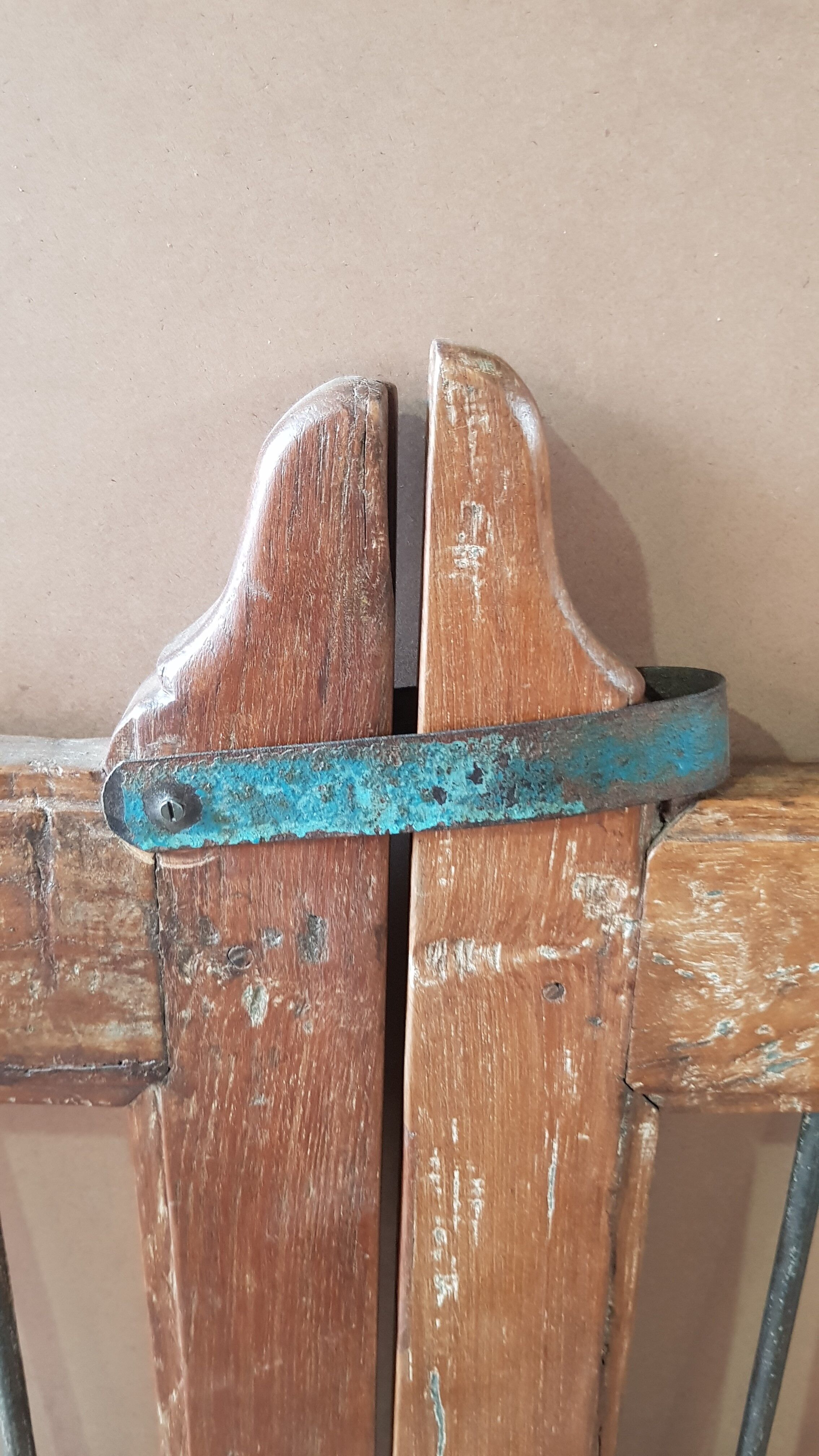 Old Burmese teak gate with openwork wrought iron panels